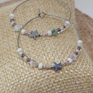 Créoles en acier inoxydable, Perles en cristal, en verre et en hématite, blanc rose et bleu pastel