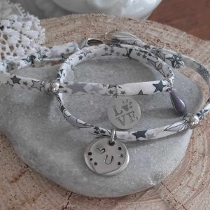 Bracelet personnalisable initiale chien chat en liberty