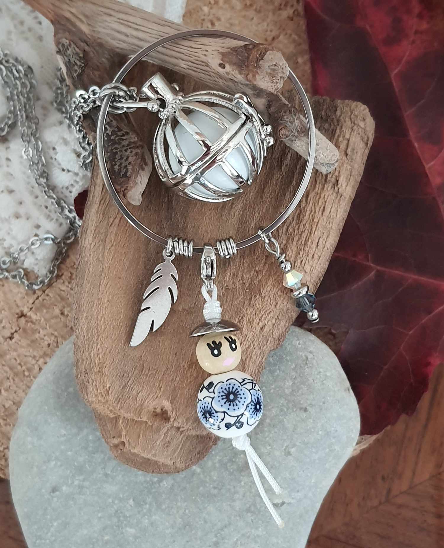 Bola de grossesse attrape rêves blanc et bleu