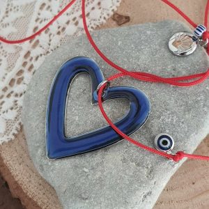 Collier coeur en acier inoxydable et résine bleue – Bijou d&rsquo;été