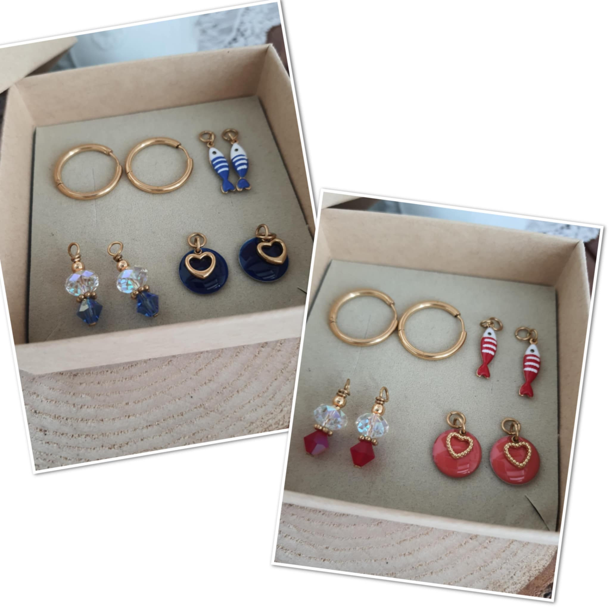 Box boucles d'oreilles créoles dorées breloques interchangeables