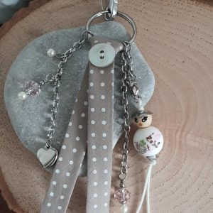 Bijou de sac en acier inoxydable, ruban à pois, poupée